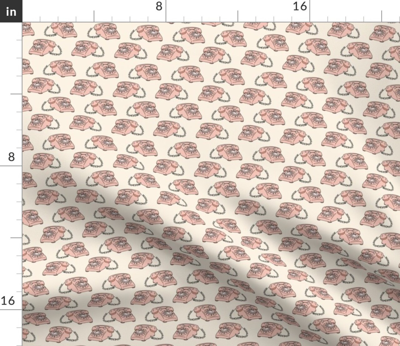 Vintage 90S Nostalgia Phone Telephone Custom Printed Fabric by Spoonflower Various Fabrics by the Yard or Fat Quarter